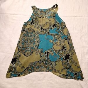 Apt 9 women's small 2 front layer tank top olive, black & teal EUC flowy dressy